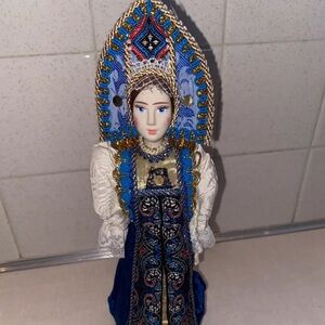 Blue Gold Russian Doll Porcelain in Gown with headdress‎
